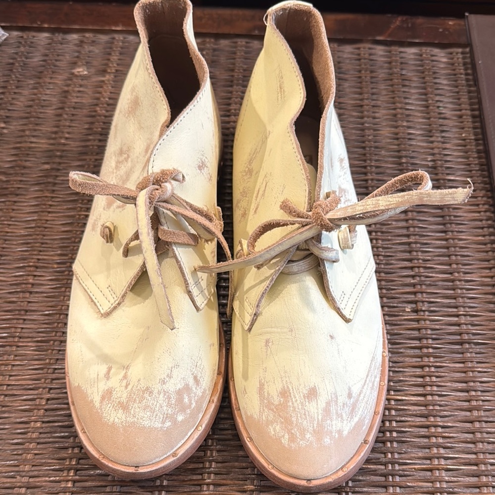 Beek Cream Lace Up Boots with Textured Fabric